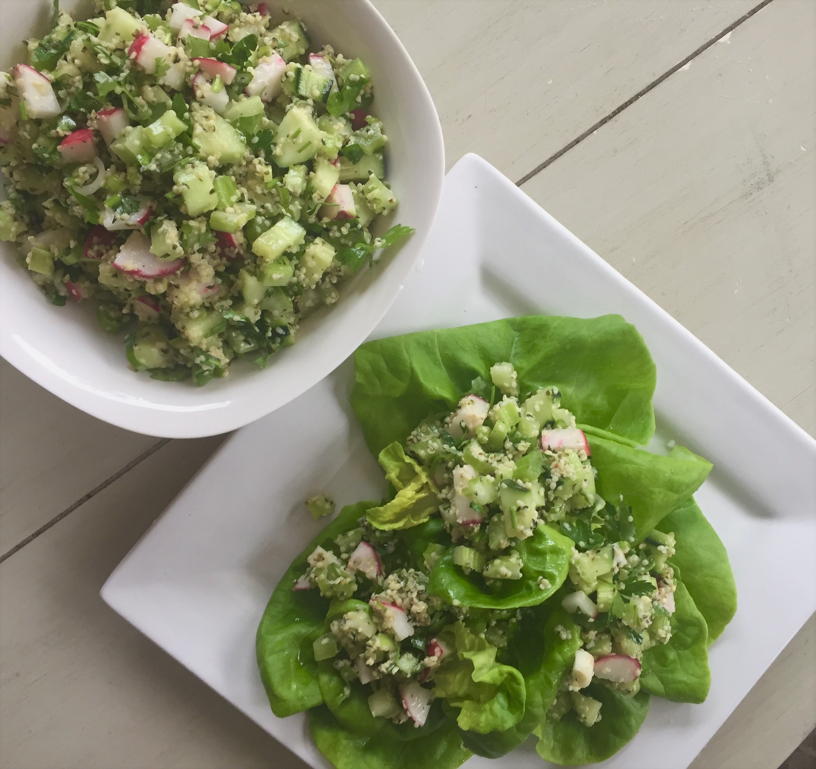 hemp seed and cucumber salad in a bowl and plated