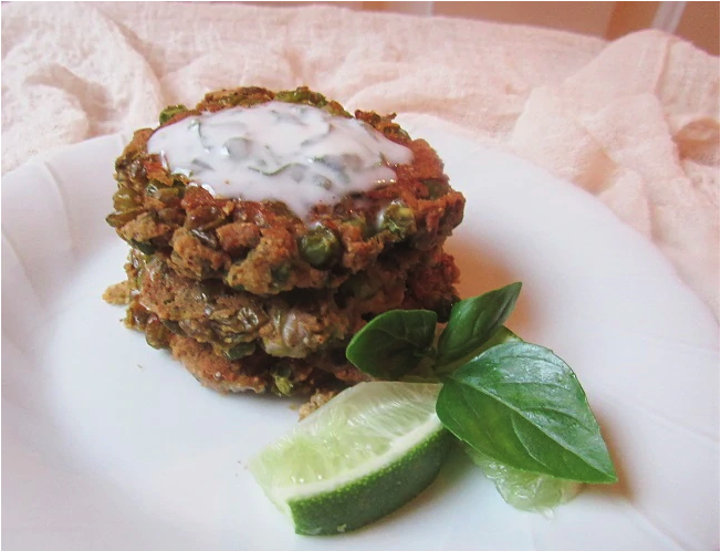Baked Chili-Lime Pea Fritters with Creamy Basil Sauce