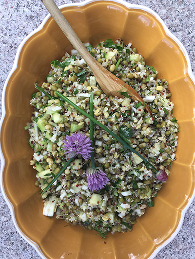 photo of a delicious meal with edible flowers