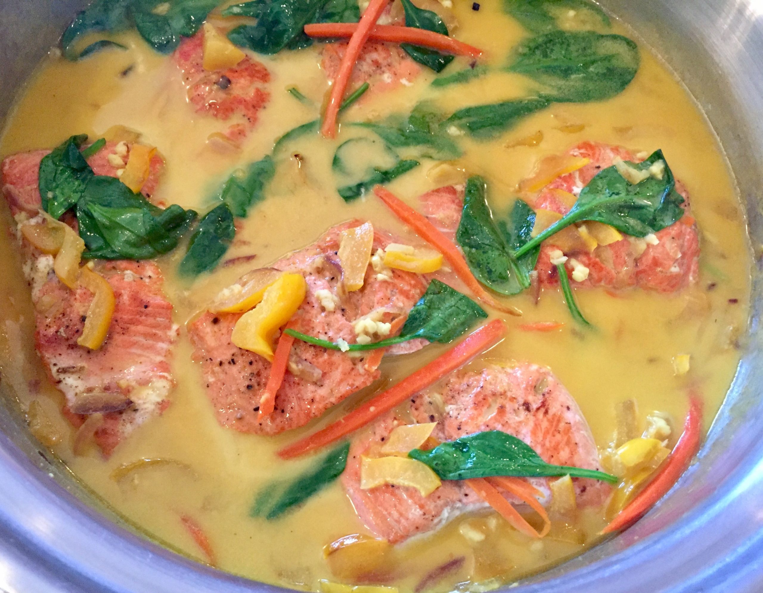Curry Vegetables with Salmon in a bowl